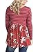 HOTAPEI Ladies Floral Printed Striped Babydoll Tunic Long Sleeve T Shirt Scoop Neck Casual Loose Peplum Tops Blouses for Women Red 1 X-Large