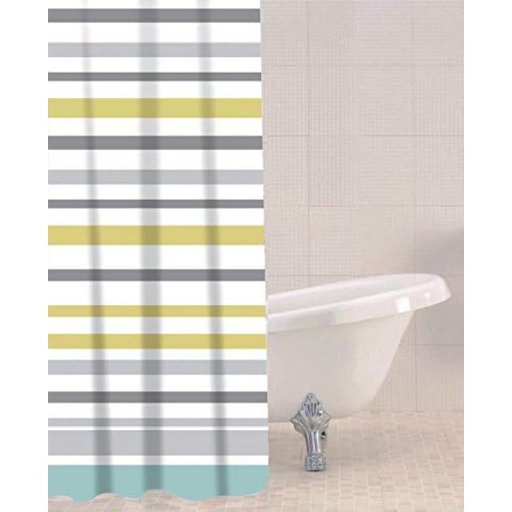 Sabichi PEVA Shower Curtain - Striped Waterproof Bathroom Curtain - Mould and Mildew Resistant, Quick-Drying, Washable - 180x180 cm (71x71 Inch) - Includes 12 Durable Hooks
