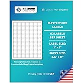 Premium Label Supply White Sticker Square Labels – 1" x 1" – Laser/Inkjet Compatible – (63 per Sheet), 25 Sheets – 1575 Total Adhesive Labels