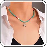 Iaceble Boho Turquoise Bead Necklace for Women Starfish/Shell Pendant Necklace Blue Beaded Choker Necklace Summer Beach Necklace for Holiday Jewelry