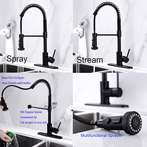 Kitchen Faucet,Delle Rosa Lead Free Brass Kitchen Faucet,Black Kitchen Faucet with Pull Down Sprayer, 360 Swivel Spring Kitchen Faucet,Pre-rinse Pull Out Kitchen Sink Faucet with Deck Plate