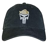 Treefrogg Apparel Trump Skull Cap - Trump for Justice - QAnon Q Hat (Distressed Black/TrumpHairSkull)