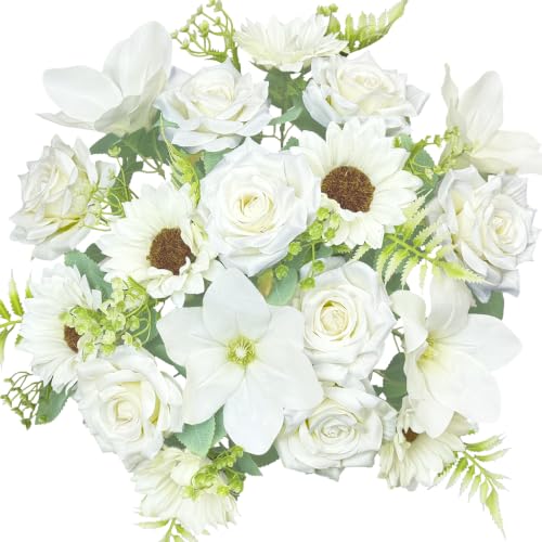 La.ponee White Rose Artificial Flowers Bouquets