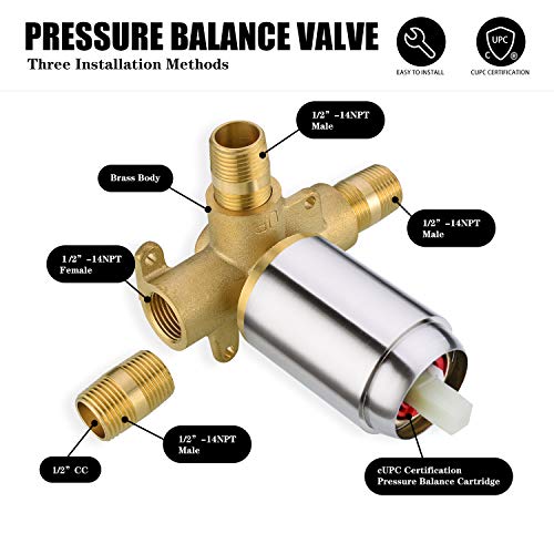 HANEBATH Shower Faucet Set with Pressure Balance Roughin Valve, Brushed Nickel Shower Trim Kit