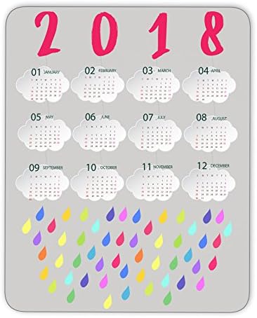 2018 calendar and cute clouds and colored rain mouse pad, Natural Rubber Mouse Pad, Quality Creative Wrist-protected Wristbands Personalized Desk, Mouse Pad (9.5 inch x 7.9 inch)