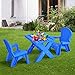 Costzon Kids Table and Chair Set, Outdoor Toddler Activity Table and Adirondack Chairs for Picnic, Garden, Patio, Backyard & Beach, Kids Outdoor Table and Chair Set (Blue)