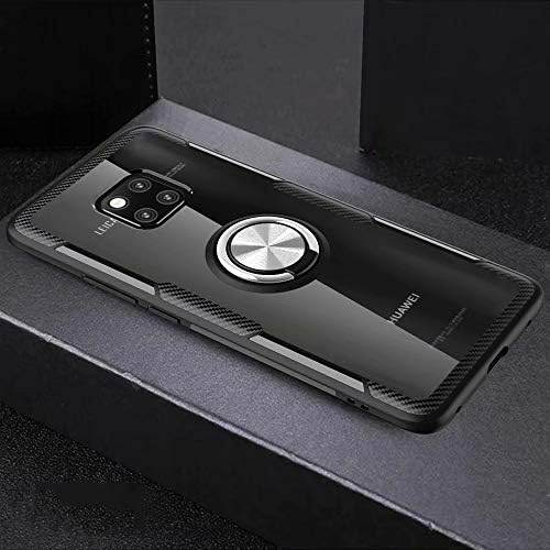 USPANDI Mobile Phone Case Cover, New Transparent PC Back TPU Bumper Hybrid Armor Case with 360 Degree Rotating Holder and Magnet Car Holder for Huawei Mate 20 Pro (Color : Black Silver)