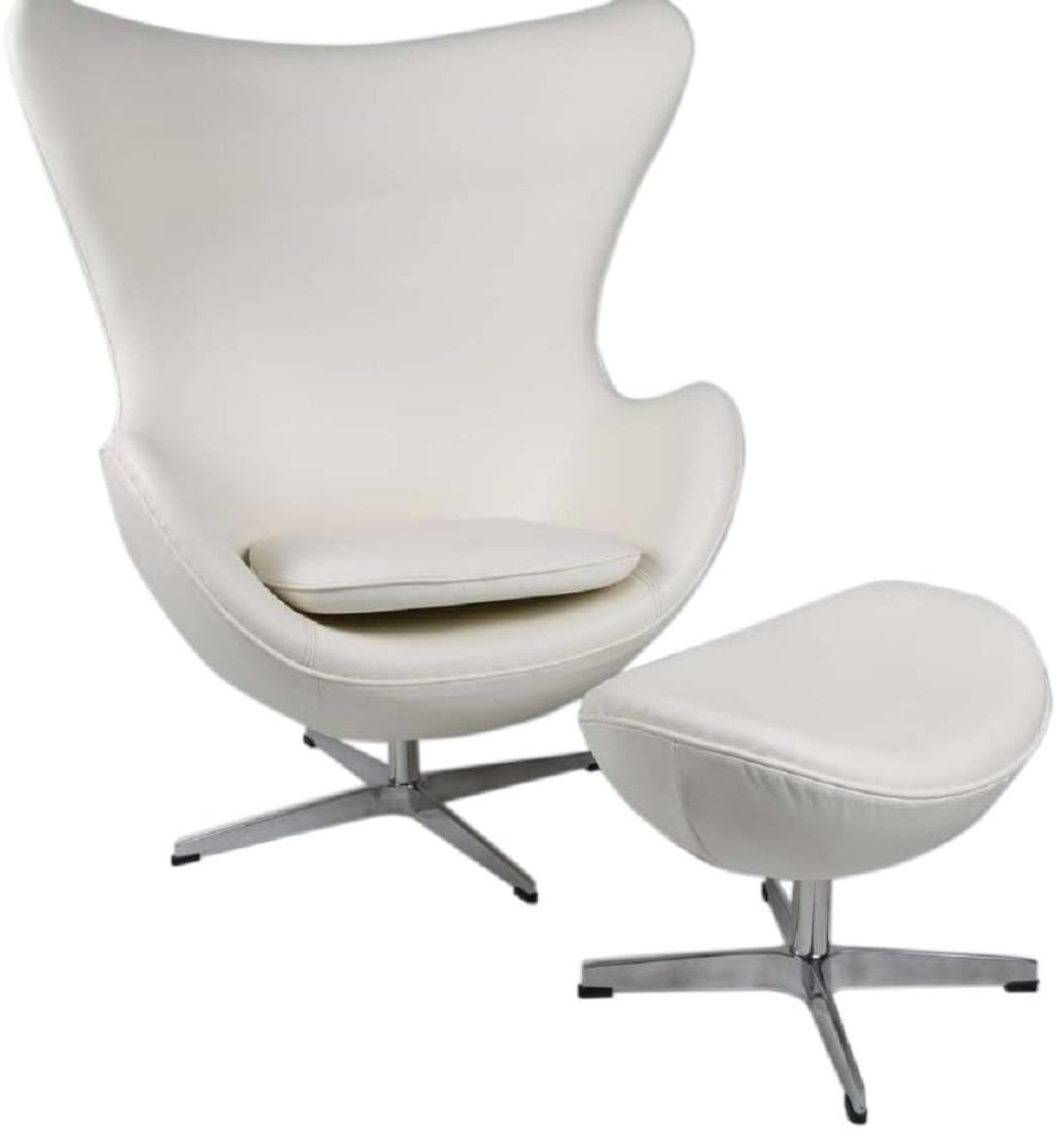 Amazon Com Mlf Arne Jacobsen Egg Chair Ottoman In Top White Cream Aniline Leather Furniture Decor