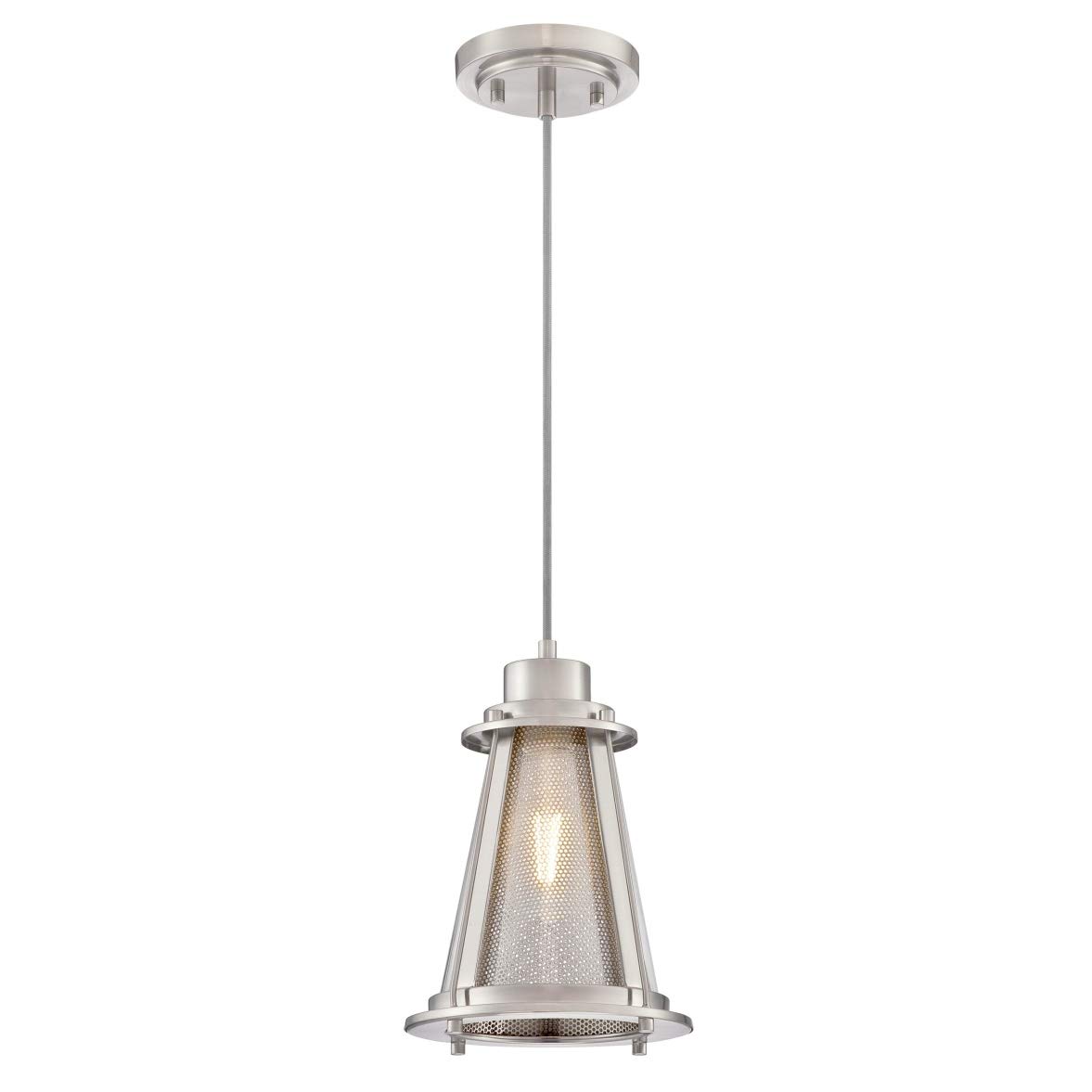 63618 Beatrix One-Light Indoor Pendant, Brushed Nickel Finish with Mesh and Clear Glass