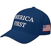 America First Hat - Embroidered Structured Flex Fit Cap - Patriotic USA Flag Royal Blue Hat
