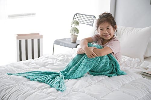 Mermaid Tail Blanket Handmade Crochet Mermaid Blanket for Adults and Kids, Soft All Seasons Sleeping Blankets, Classic Pattern (56"x28", Mint Green)