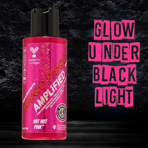 MANIC PANIC Hot Hot Pink Amplified Semi-Permanent Hair Dye - Medium Pink Color - Glows in Blacklight - Vegan, PPD & Ammonia Free