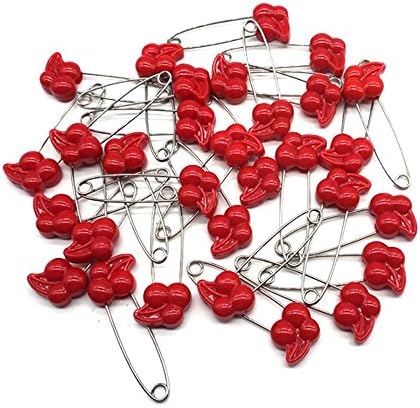GTONEE Cute Fruit Cherry Baby Safety Pins Secure Clips for Fastening Baby Clothes Diaper Napkins Stainless Steel Size L 5.3CM 30PCS