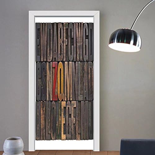 Summer Price custom made 3d Door Wall Mural Wallpaper random letters of alphabet abstract vintage wood letterpress printing blocks with ink patina For Room Decor 30x79