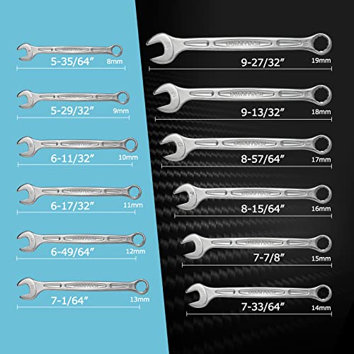 DURATECH 12-Piece Combination Wrenches Set, Metric, 8mm to 19mm, 12-Point, with Wrench Organizer