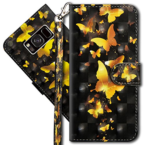 COTDINFORCAGalaxy S8 Plus Wallet Case, S8+ Premium PU Leather Case, 3D Creative Painted Effect Design Full-Body Protective Cover for Samsung Galaxy S8+ / S8 Plus (2017). PU- Golden Butterfly