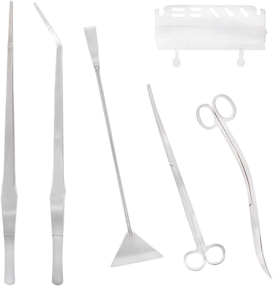 SITAKE Stainless Steel Aquarium Tools Kit and Acrylic Tweezer Holder - Aquarium Tweezers Scissor Spatula Tools - Aquatic Plant Tweezers Scissors Spatula Cleaning Tool Set