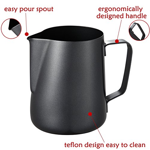Milk Frothing Pitcher, Stainless Steel Creamer Non-Stick Teflon Frothing Pitcher 12 oz (350 ml), Matte Finish