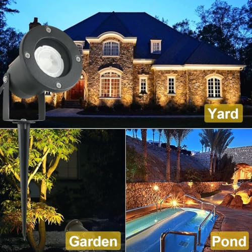 OMSEN Garden Spot Light GU10 7W Warm White 3000K Solid Aluminum Waterproof IP67 Replaceable Bulbs Outdoor LED Spike Spot Light for Garden, Yard, Tree, Lawn, Plants, Pack of 4