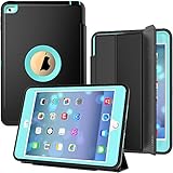 iPad Mini 4 Case, SEYMAC Three Layer Drop Protection Rugged Protective Heavy Duty iPad Mini Stand Case with Magnetic Smart Auto Wake/Sleep Cover for iPad Mini 4th/5th Generation (Black/Light Blue)