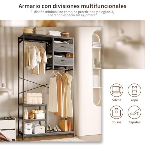 SIMPLE ESPACIO Armario Independiente, Organizador de Ropa, Perchero con Barra para Guardar Ropa, Sombreros, Armario Tela de Servicio Pesado para Dormitorio y Estudio,El tamaño es：201X100X30 CM (Gris)