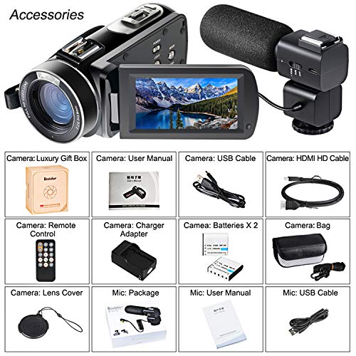 Camcorder Video Camera Full HD 1080P 24MP WiFi Digital Video Camcorder Besteker Remote Control Vlogging Camera for Youtube with 3" LCD Touch Screen Camcorder External Microphone 2 Batteries - Thumbnail 6
