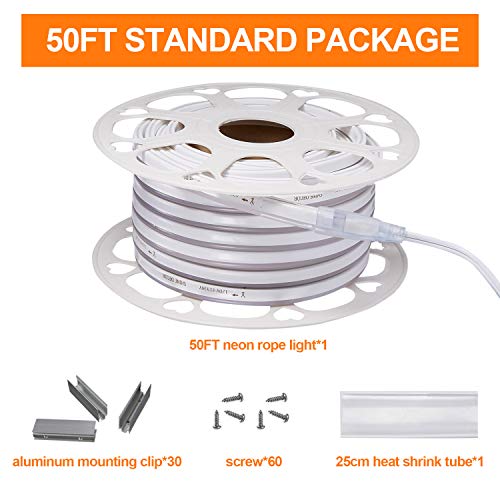 Shine Decor 50ftÂ 110V Dimmable LED Neon Light, 3000KÂ Cuttable WarmÂ White LED Neon Rope Lights, 2835 LED Strip 120LEDs/M, IP65 Waterproof Neon Lighting, for Indoor Outdoor Decoration(7x14.5mm)