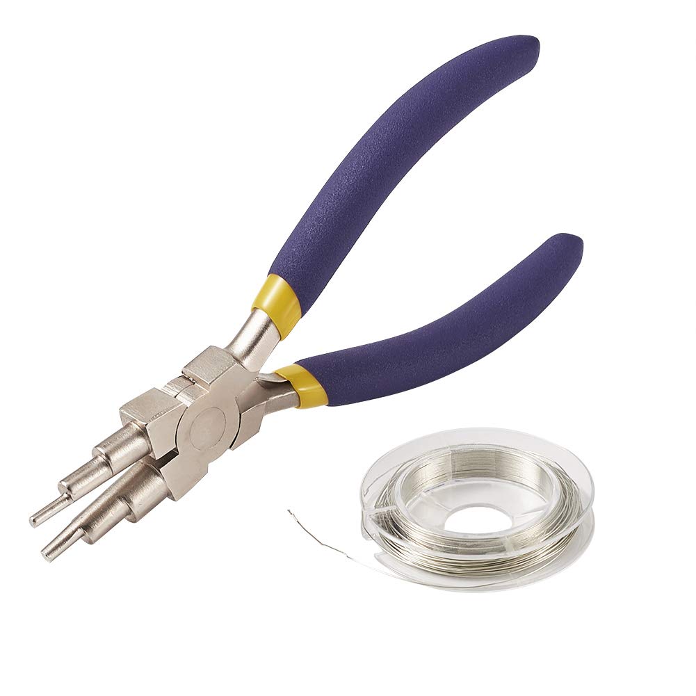 Beadthoven 1-Piece 6 in 1 Wire Looper Multi-Size Loping Pliers with 0.3mm Copper Wire Bail Ring Making Tool Forming Pliers Non-Slip Comfort Grip Handle for 3mm to 10mm Loops and Jump Rings