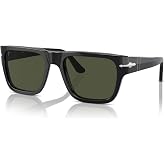 Persol Unisex Sunglasses Black Frame, Green Lenses, 57MM