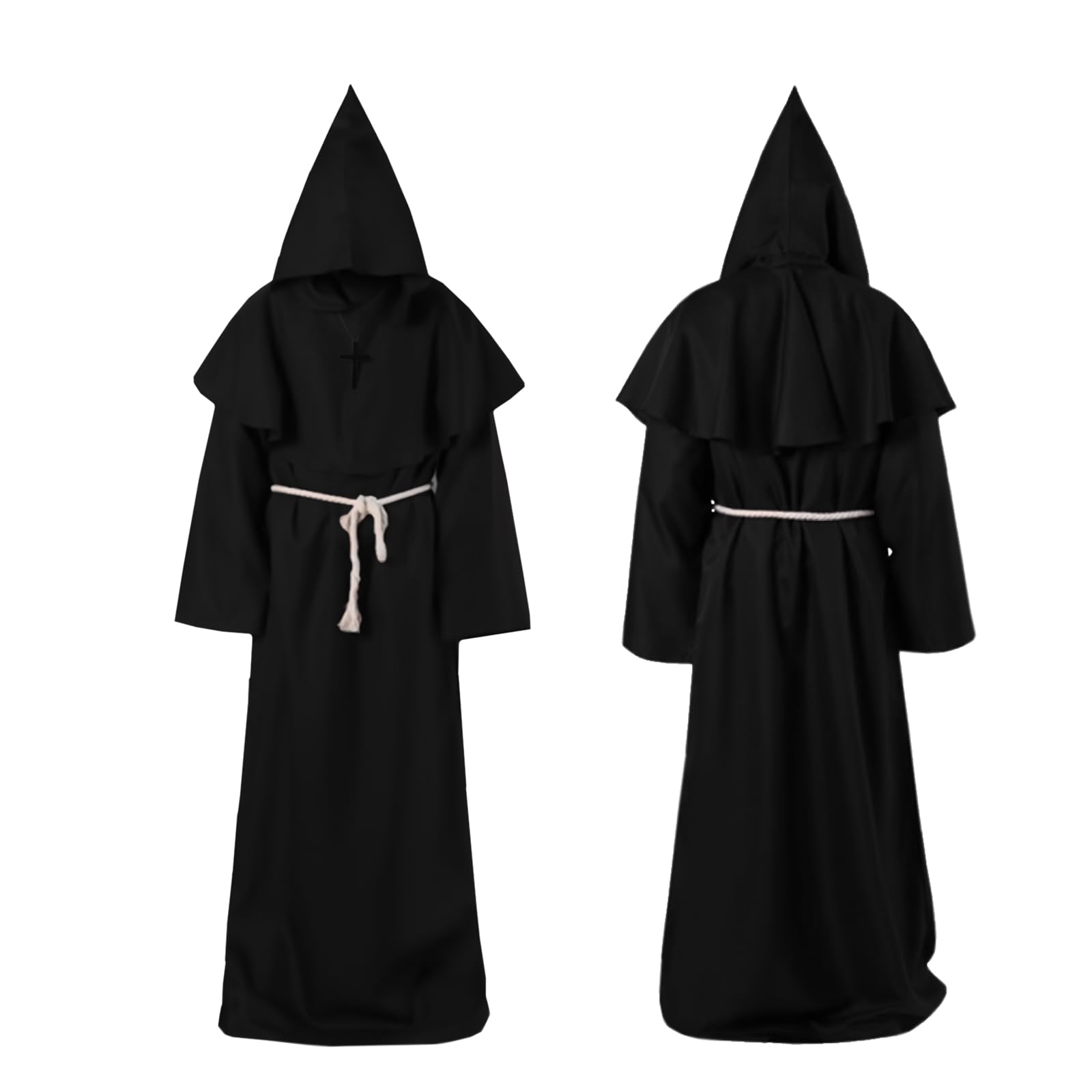 Kitimi Black Monk Costume - Adult Monk Robes, Medieval Costume, Priest Costume, Carnival Outfit, Fancy Dress for Carnival, Halloween Party