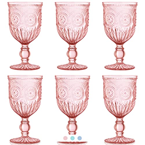 Pink Wine Glasses set of 6 pink goblets, dishwasher safe colored pink glassware, vintage style