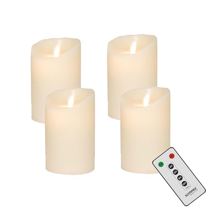 4er Set Sompex Flame LED Echtwachskerzen 10cm elfenbein mit Fernbedienung, 35129, Adventskranz-Set