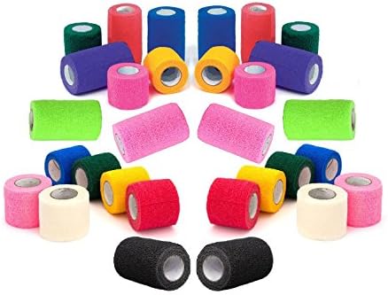 2 Inch Vet Wrap Tape Bulk (Assorted Colors) (6, 12, 18, or 24 Packs) Self-Adhesive Self Adherent Adhering Flex Bandage Rap Grip Roll for Dog Cat Pet Horse