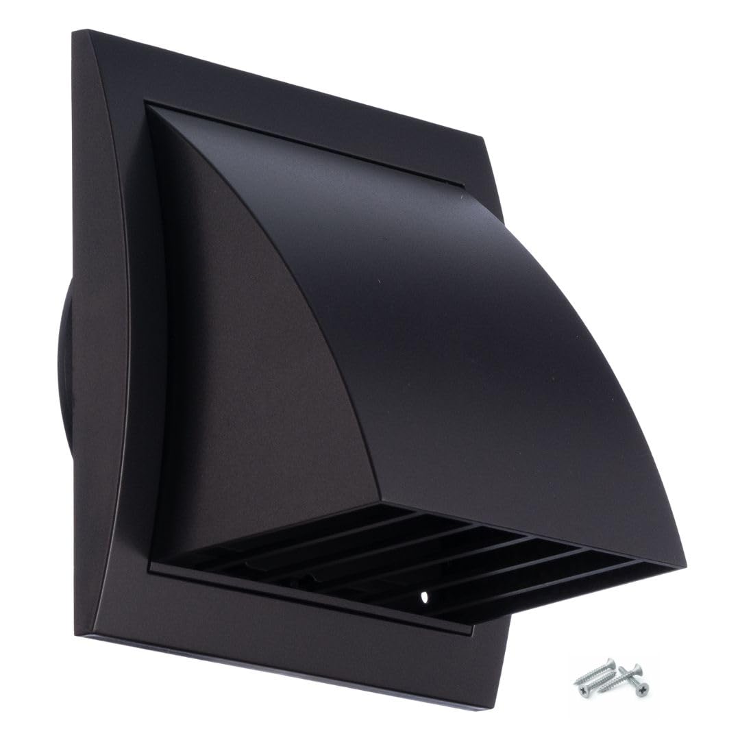 Steinberg14 Anthracite 100mm / 4'' Plastic Cowled Hooded Air Ventilation Wall Grille with Round Spigot and Wind Baffle Backdraught Shutter