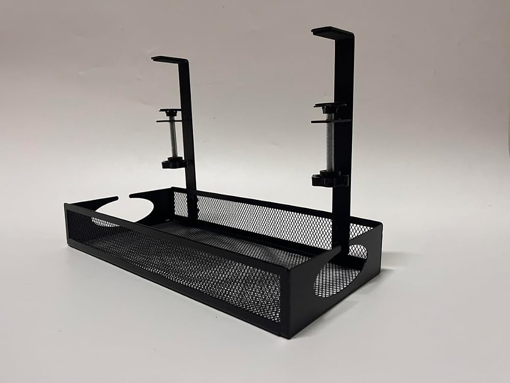 AGPTEK Under Desk Cable Management Tray No Drill Clamp Storage Rack Wire Tidy
