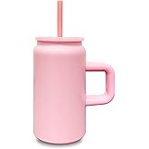 Metalya 16 oz Sublimation Tumbler with Handle and Straw for Kids, Stainless Steel Sublimation Tumblers Bulk with Lids, Vacuum Insulated Iced Coffee Cups for Smoothie Water Soda DIY Gift (Pink,1 pack)