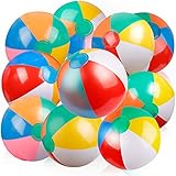 Coogam Inflatable Beach Ball Classic Rainbow Color Birthday Pool Party Favors Summer Water Toy Fun Play Game for Kid Boys Girls 8 to 12 Inches from Inflated to Deflated (10 PCS)