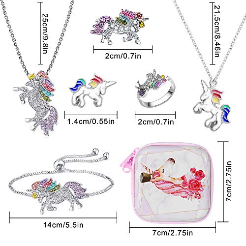 image for Hicdaw 7PCS Necklace for Unicorn Jewelry Set Include Bracelet Stud Ear