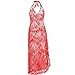 Modes Plus Size Lingerie Halter See Through Red Lace High Split Long Gown Dress Set, Red, XXXXXX-Large