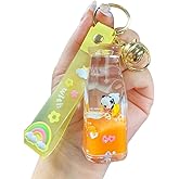 HSYHERE Girls Women Interesting Help Relax Floating Panda Baby Moving Sand Bottle Keychain Keyring Key Chain Key Ring