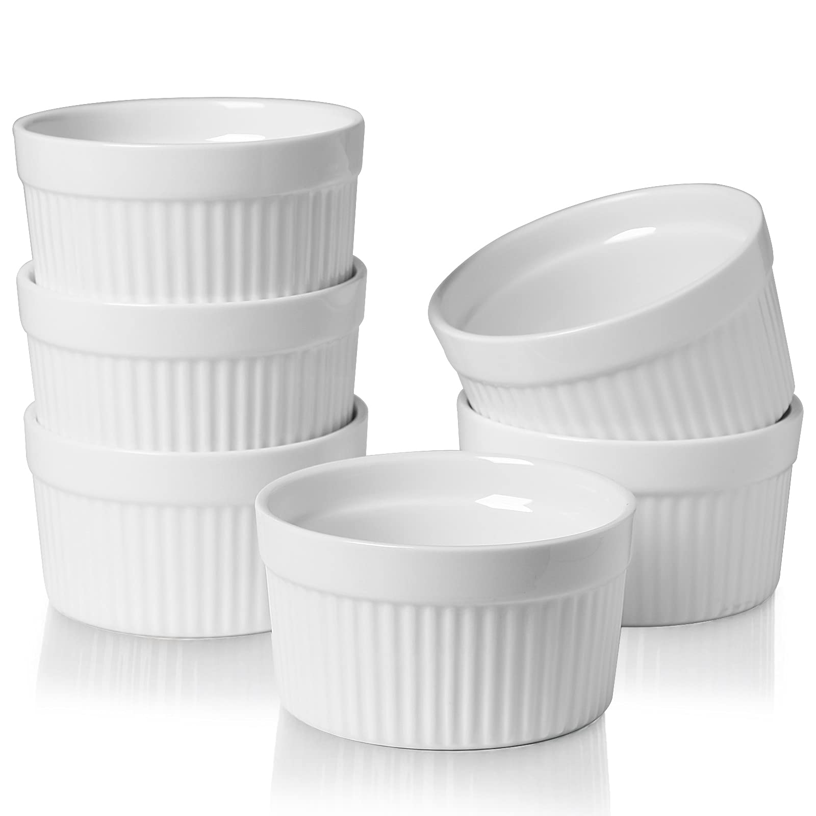 Photo 1 of ONTUBE Ramekins - Porcelain Ramekins for Creme Brulee Dishes,Dipping Sauces,Baking Pudding Cups, Souffle Bowl,Oven Safe, Set of 6 (6OZ, White)