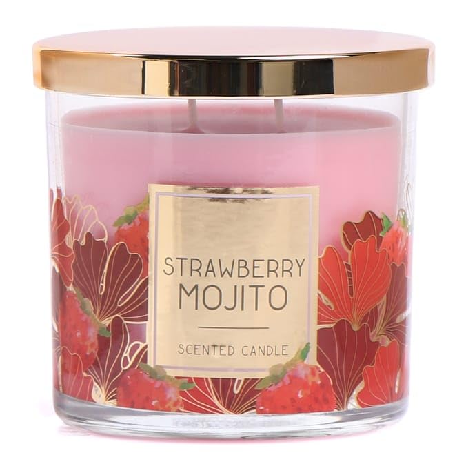 Festive Wickford & Co. Strawberry Mojito Scented Candle 12oz Glass Jar - Perfect for Christmas for Women and Home Fragrance Enthusiasts!