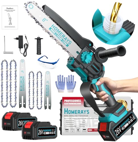 Mini Chainsaw with Battery 8000 mAh, 8 Inch & 6 Inch Mini Chainsaw Electric with Automatic Oiler and 2 x 4000 mAh Brushless Hand Chainsaw Battery for Garden Shears Loppers Wood Cutting