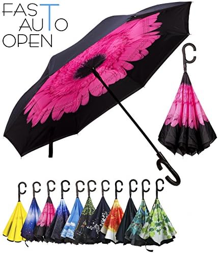 Double Layer Inverted Umbrella – Reverse Auto Open Umbrella - Windproof UV Protection Upside Down Umbrella For Car Rain Outdoor Use