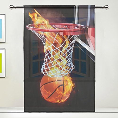 XMCL Window Sheer Curtain Flaming Fire Basketball Decorative Extra Wide for Living Room Bedroom Kitchen Window Voile Panel 78-84 Inch Long