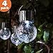 Torjim Hanging Solar Lights - 4 Pack White LED Solar Crackle Glass Ball Lights, Waterproof Outdoor Lanterns with Handle for Patio, Garden, Tree, Holiday Decoration