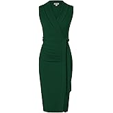 GRACE KARIN Women's Wear to Work Sleeveless Ruched Bodycon Office Pencil Midi Dresses with Belt