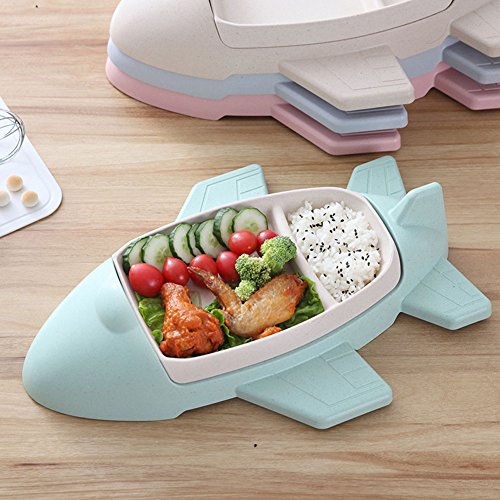 Kuke Children Cartoon Plane Division Plate, Bamboo fiber Baby Anti-Rice Bowl, Kindergarten Separate Plastic Tableware Suit