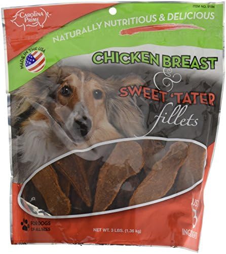 Carolina Prime Pet Chicken Breast and Sweet Tater Fillets - 2 Great Tastes in 1 Healthy Treat - For any Dog - Made in the USA With Only 3 Ingredients - 3 Pound Bag