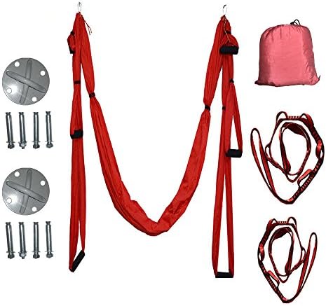 Egojin High Strength Decompression Hammock Inversion Trapeze Anti-Gravity Aerial Traction Yoga Gym Swing Hanging With 4 Color(red）